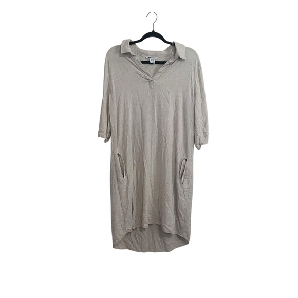 marissa olivia Dresses & Skirts - Marissa Olivia Cream Linen Rayon Blend Deep Vneck 3/4 Sleeve Knee Length Dress L